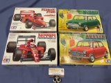 4 pc. lot of vintage TAMIYA model kits; FERRARI F310B / F189 Portuguese GP & Morris / Austin Mini