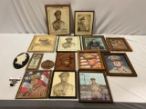 15 pc. lot of framed portraits of General Douglas MacArthur, pencil drawing, for president poster +