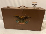 Vintage metal trunk foot locker w/ American Eagle logo, approx 28 x 16 x 10 in.