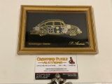 Vintage framed Volkswagen Beetle watch part sculpture art by P. Ammon, Horological Collage Artist