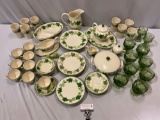 56 pc. lot of JOHNSON BROTHERS Franciscan ceramic tableware & green glasses w/ ivy design