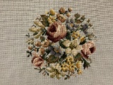 Large framed needlepoint stitched floral design artwork, nice piece, approx 24 x 23 in.