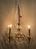 Vintage hanging lamp crystal chandelier, tested / working, approx 21 x 14 in.