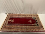 Very fine handmade vintage wool oriental prayer rug in red tones w/ fringe approx 62 x 38 in.