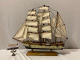 Vintage wooden model ship GORCH FOCK, approx 20 x 18 x 4 in.