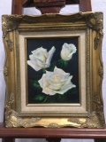 Framed original oil on canvas floral painting signed Cherrington