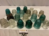 20 pc. antique glass insulators, some rare; Brookfield, Petticoat, Hemingray, Lynchburg, Kerr,