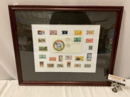 Framed vintage 1959 US Postal First Day of Issue Stamp collection; OREGON 100th Anniversary