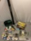 Large lot of fishing gear: PLANO canvas tackle bag, vintage metal kit filled w/ lures, hooks, line,
