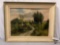 Antique framed origami canvas oil painting signed by artist , approx 35 x 27 in.