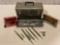 Vintage SEARS Craftsman metal tool box w/ files, wrenches, socket set & hand tools.
