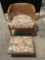 Cane back barrel chair and ottoman