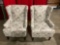 Pair of asian-themed upholstered wingback chairs by Jofran.