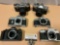 6 pc. lot of vintage 35mm film cameras, 2 w/ lens; Nikon, Mamiya/Sekor, Praktika Super TL3, sold as