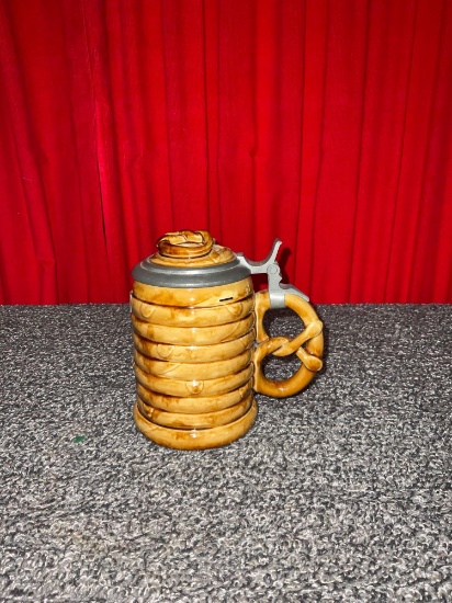 Very rare Antigue Mettlach 1903 pretzel beer stein in excellent condition , signed on the bottom see