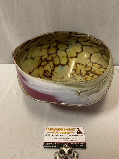 Stunning multi-color signed RYNO GLASS handmade art glass bowl