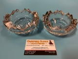 Pair of small thick crystal bowls w/ jagged edge design, marked, see pics.
