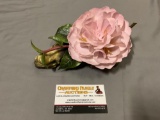 Edward Boehm hand signed painted English porcelain pink camellia sculpture , repaired leaf, sold as