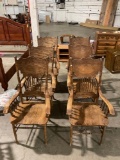 Set of 6 Antique bentwood Tiger oak armchairs with turned spindles