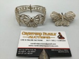 2 vintage sterling silver butterfly filigree jewelry pieces bracelet / brooch. Approx weight 30 g.