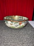 Large hand painted & signed antique Japanese satsuma bowl, w/ stunning peacock see pics