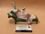 Vintage ROYAL DOULTON English porcelain REPOSE female figurine , approx 6 x 2 x 7 in.