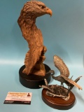 2 pc. bird sculptures; HUDSON Great White Heron pewter figure, composite Bald Eagle, see pics