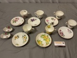 14 pc. lot of vintage English bone china tea cups & saucer sets, rose bowls; Elizabethan, Royal