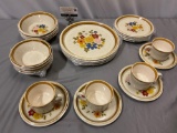 Vintage 24 pc. lot of MIKASA Stone Manor Floribunda pattern ceramic tableware, Japan. Plates, bowls,