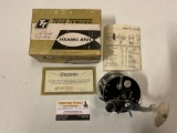 Vintage TRUE TEMPER 113D fishing reel with box & paperwork.