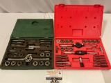 2 pc. lot of TAP & DIE hand tool sets; Master Mechanic in plastic case, wood case set.
