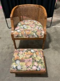 Cane back barrel chair and ottoman