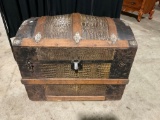 Unique vintage cedar-lined humpback chest with gator skin(?) and metal accent pieces throughout.