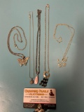 Collection of 5 sterling silver necklaces with nice silver pendants, approx weight 50 g.