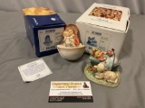 2 pc. lot of GOEBEL M.I. Hummel figurines w/ boxes; Holy Water Font Madonna and Child, The Guardian