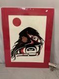Signed 1992 Native American art print Daughter of Raven by J. Gamble 88/200, approx 22 x 28 in. See