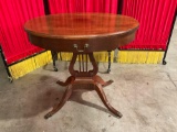 Beautiful Antique Mahogany Mersman 7211 oval table w/ lyre base & claw feet