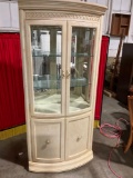 Very nice whitewash oak curved lighted hutch with glass shelving