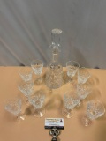 11 pc. vintage Waterford crystal decanter w/ stopper & 10 matching glasses, stunning set