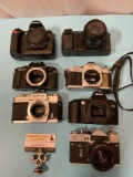 7 pc. lot of 35mm film / digital cameras: Nikon D70s, Konica, Canon AV-1, Ricoh KR-30f, Cosmorex SE