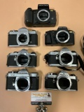 7 pc. lot of Pentax 35mm film cameras; SF1, P3, MG (needs repair), Honeywell SP500, ME, MX, KM. All