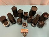 12 pc. lot of used camera lenses; Vivitar, JCPenney, Albinar, Makinon, Sigma & more, see pics.