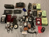 Huge collection of antique box film cameras & flash / exposure meters ; GE, Kalimar, Kodak, Sekonic,