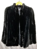 Vintage NORDSTOM ladies black fur coat, monogramed: BAD, approx 20 x 30 in.