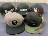 Various Hats (2 10X + 1 Evolve Skateboards + 1 Cliche + 1 hat that says Lamptons)