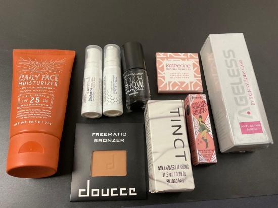 Various Cosmetic Supplies (lot of 9) Anti-Aging Serum + Daily Face Moisturizer and more