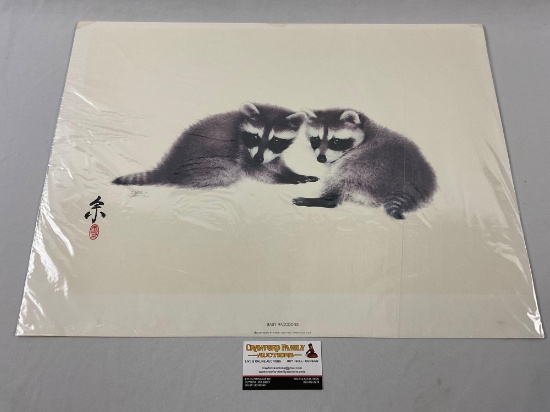 Vintage signed / numbered animal art print BABY RACOONS by Steve "Jum" Yee, #ed 110/3000