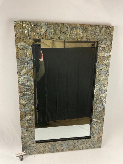 Large mother of pearl frame wall mirror, approx 48 x 32 in.