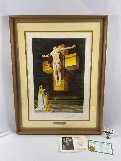 Large framed pencil signed Salvador Dali lithograph artist proof art print CORPUS HYPERCUBICUS w/