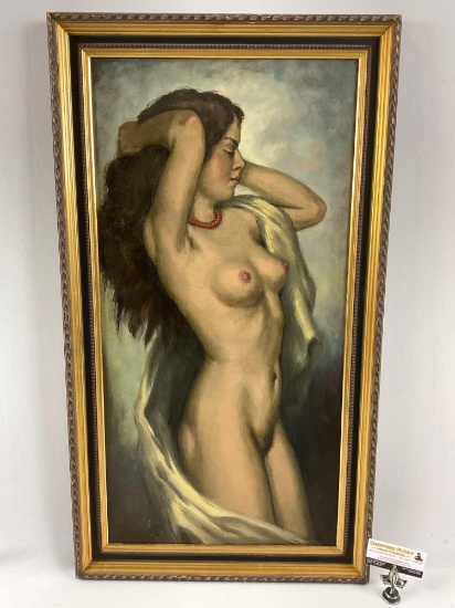 Vintage framed original canvas oil painting of nude female by unknown artist